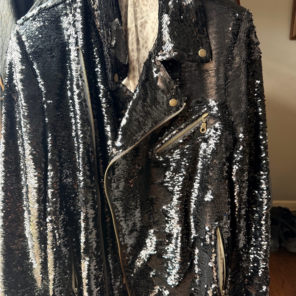 Glamorous Black Sequin Leather Jacket View 3